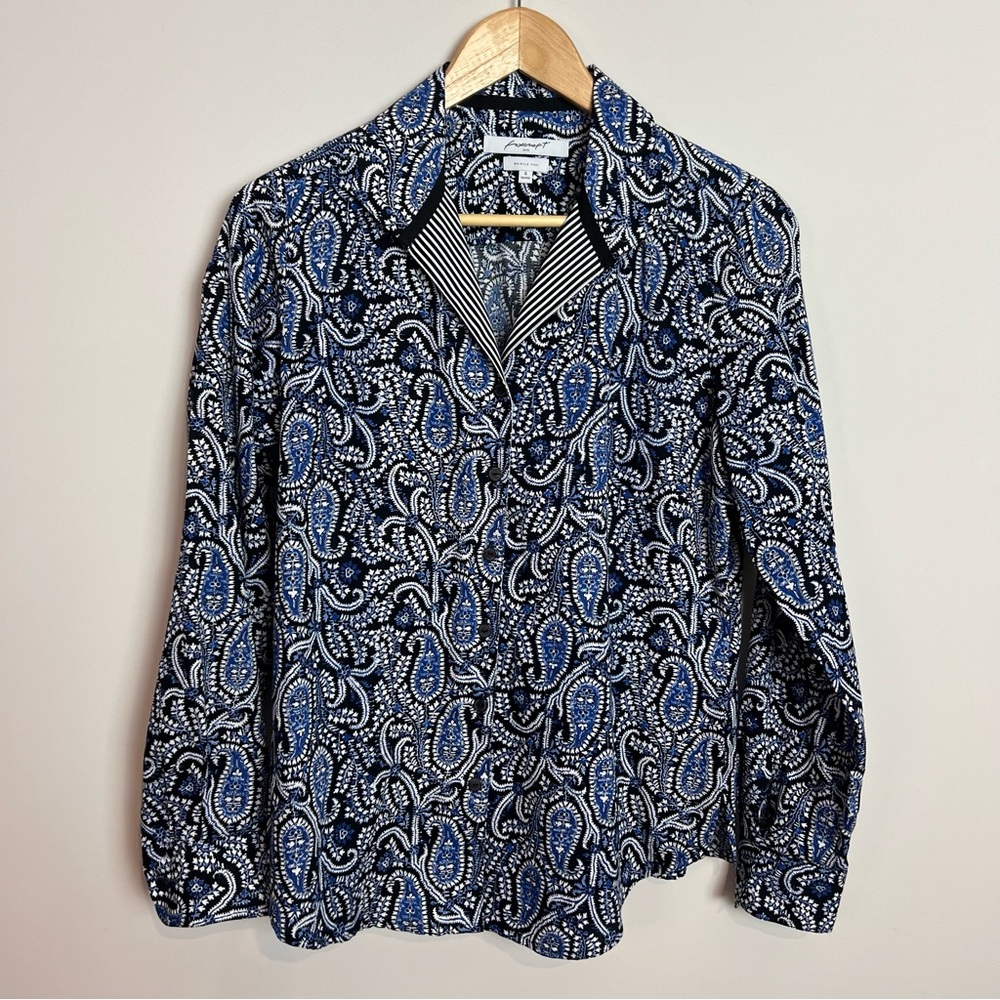 Foxcroft Paisley Print Button Down Wrinkle Free Dress Shirt Women Size 6